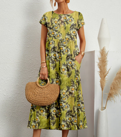 Robe Été Midi en Coton Léger Florale Féminine