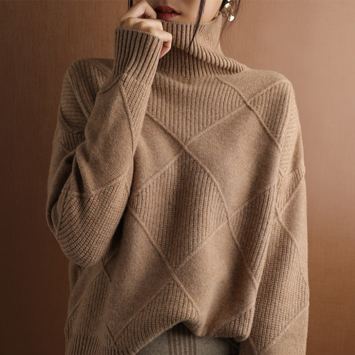 Pull en Maille Col Roulé avec Motif Tresse