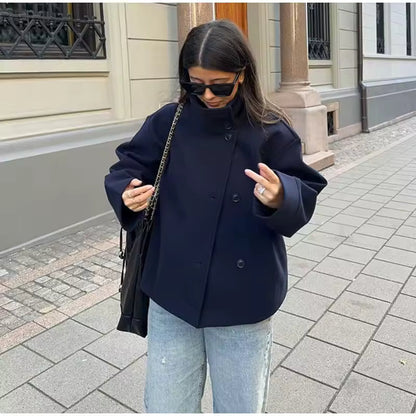 Manteau Femme Court Élégant à Fermeture Éclair Double - PanierRoyale