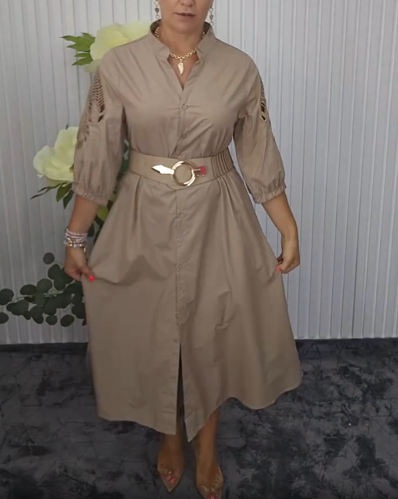 Robe Chemise Femme Midi Ceinturée Coupe Fluide