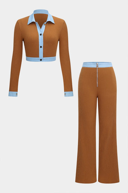 Costume Femme 2 Pièces Moderne Haut et Pantalon Large