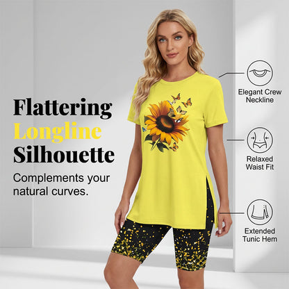 Ensemble Femme Tunique Longue et Short Imprimé Floral Coupe