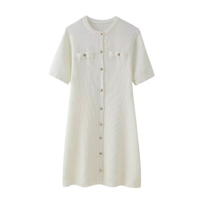 Robe Courte Femme Manches Courtes Boutons Décolleté Élégant
