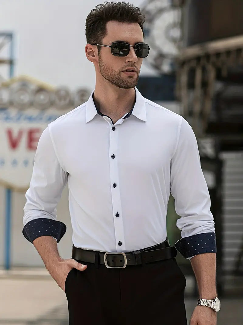 Chemise Homme Élégante Blanc avec Détails Contraste