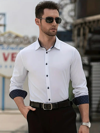 Chemise Homme Élégante Blanc avec Détails Contraste