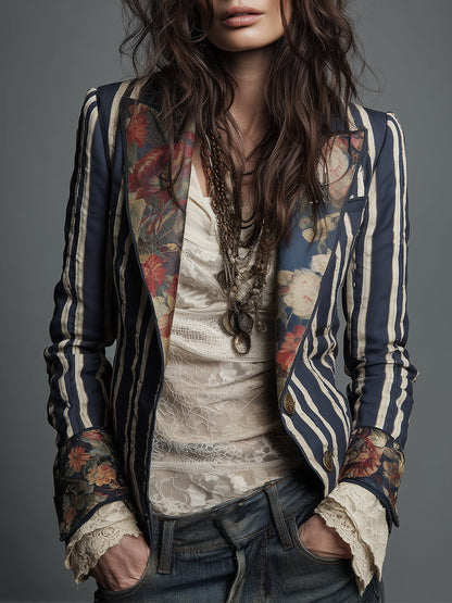 Blazer Femme Polyester Imprimé Floral Coupe Bohème - PanierRoyale