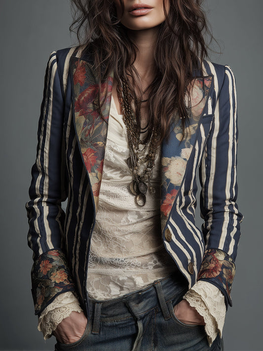 Blazer Femme Polyester Imprimé Floral Coupe Bohème - PanierRoyale