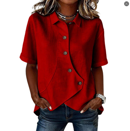 Chemise Femme Asymétrique Boutons Col Structuré Élégant