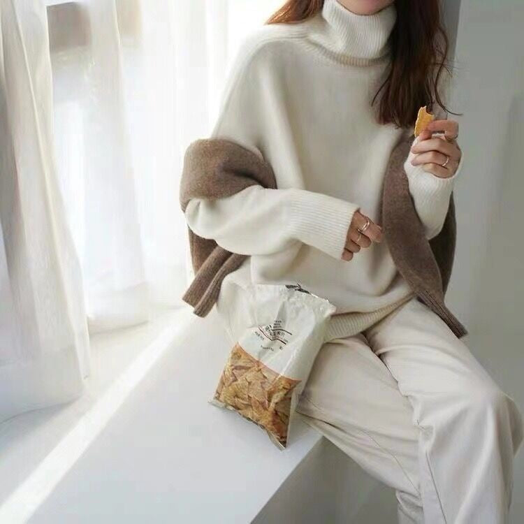 Pull Femme Col Roulé Laine Mérinos Chaud