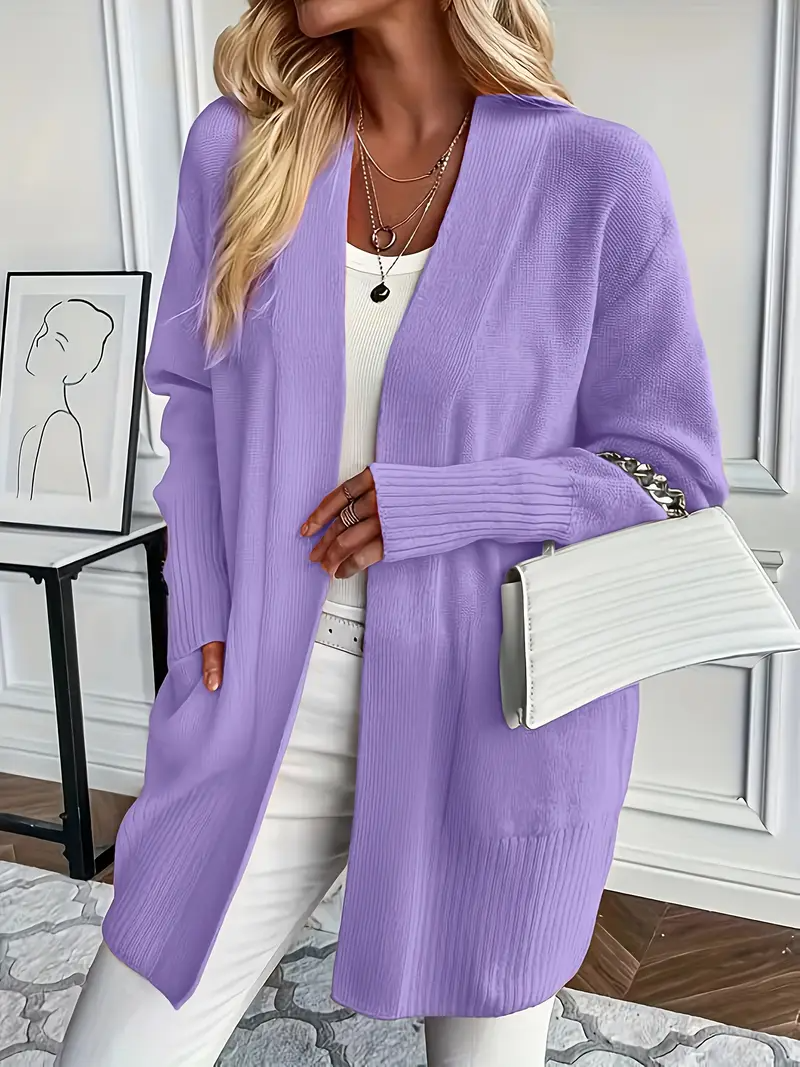 Gilet femme long tricoté beige élégant