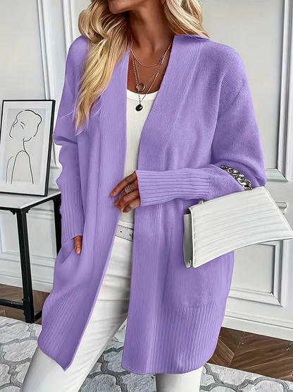 Gilet femme long tricoté beige élégant