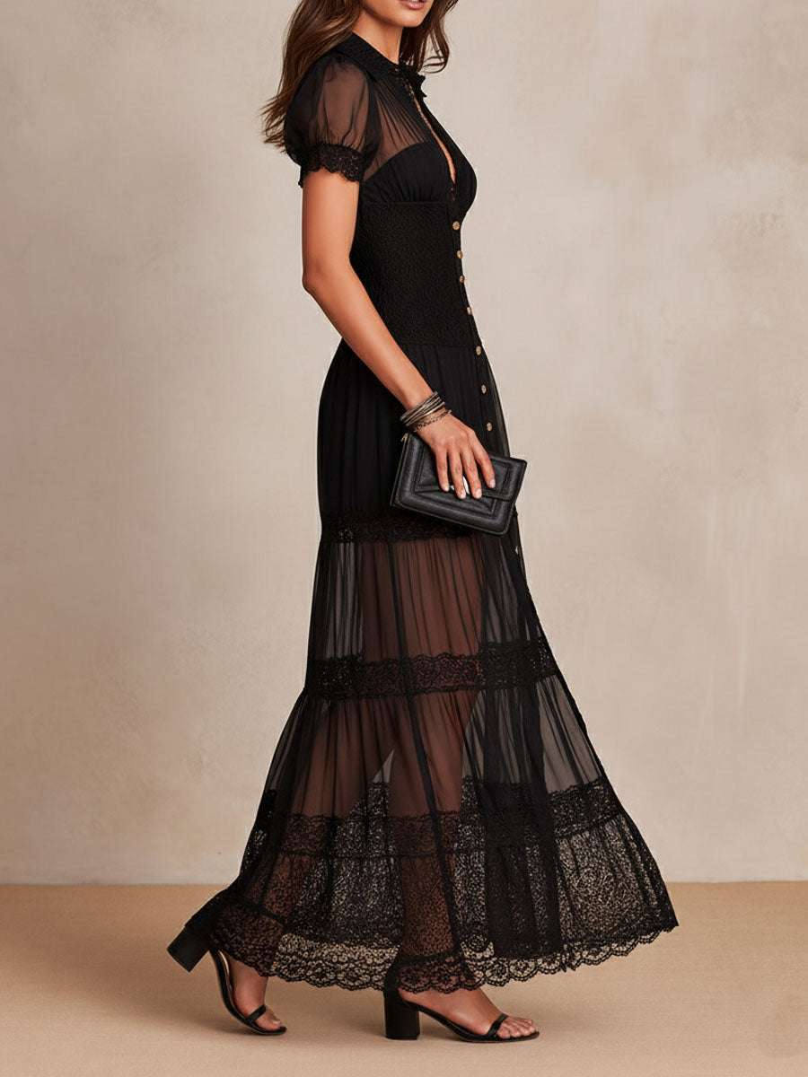 Robe maxi Femme Dentelle Boutons Panneaux Transparence