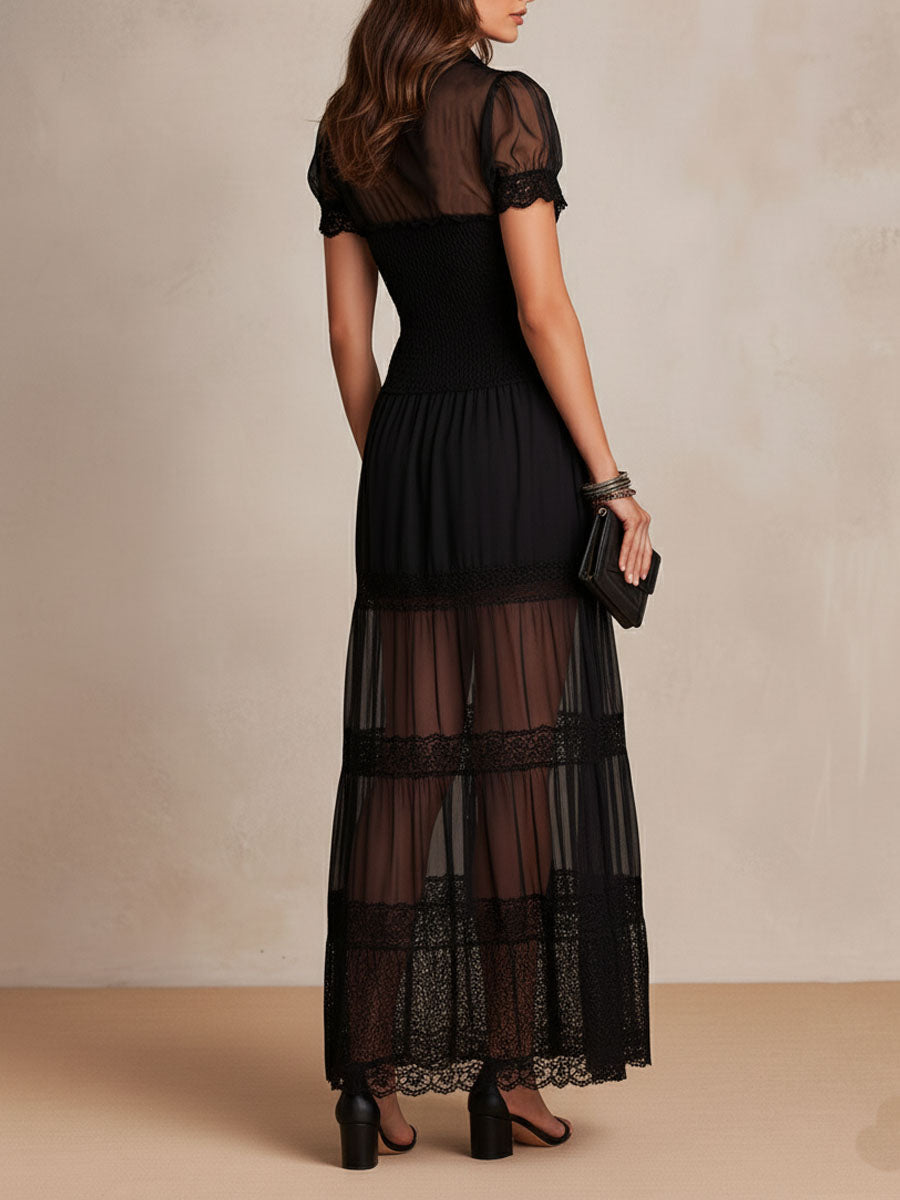 Robe maxi Femme Dentelle Boutons Panneaux Transparence