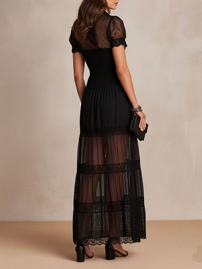 Robe maxi Femme Dentelle Boutons Panneaux Transparence