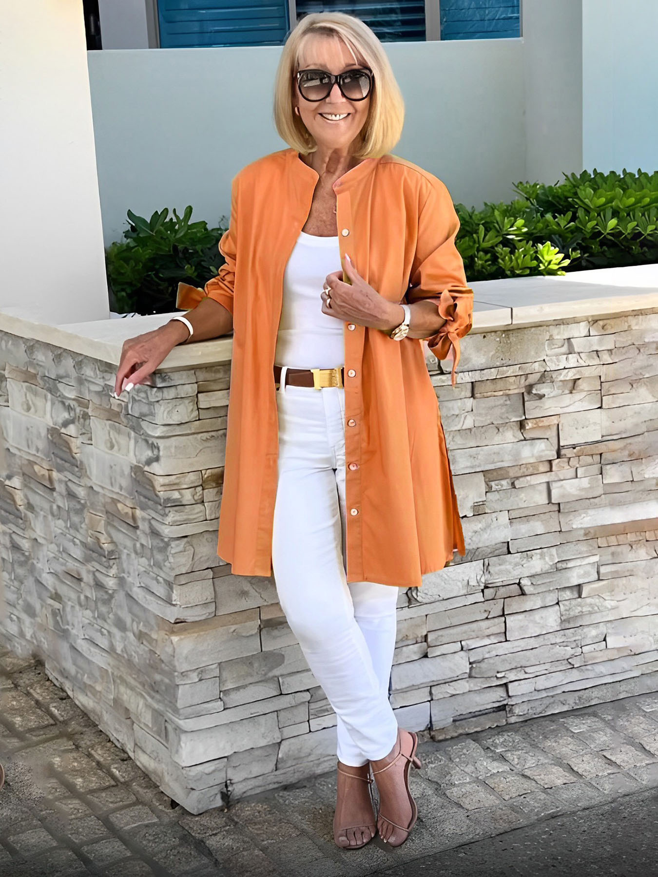 Veste Chemise Longue Femme Coton Boutonnée Coupe Droite