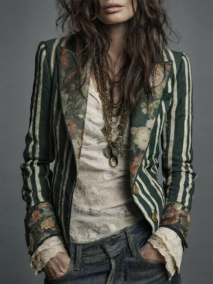 Blazer Femme Polyester Imprimé Floral Coupe Bohème