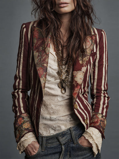 Blazer Femme Polyester Imprimé Floral Coupe Bohème