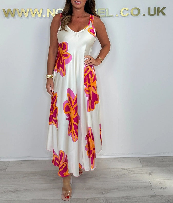 Robe Maxi Femme Fluide Imprimée Bretelles Col en V - PanierRoyale