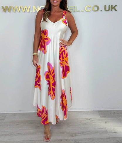 Robe Maxi Femme Fluide Imprimée Bretelles Col en V - PanierRoyale