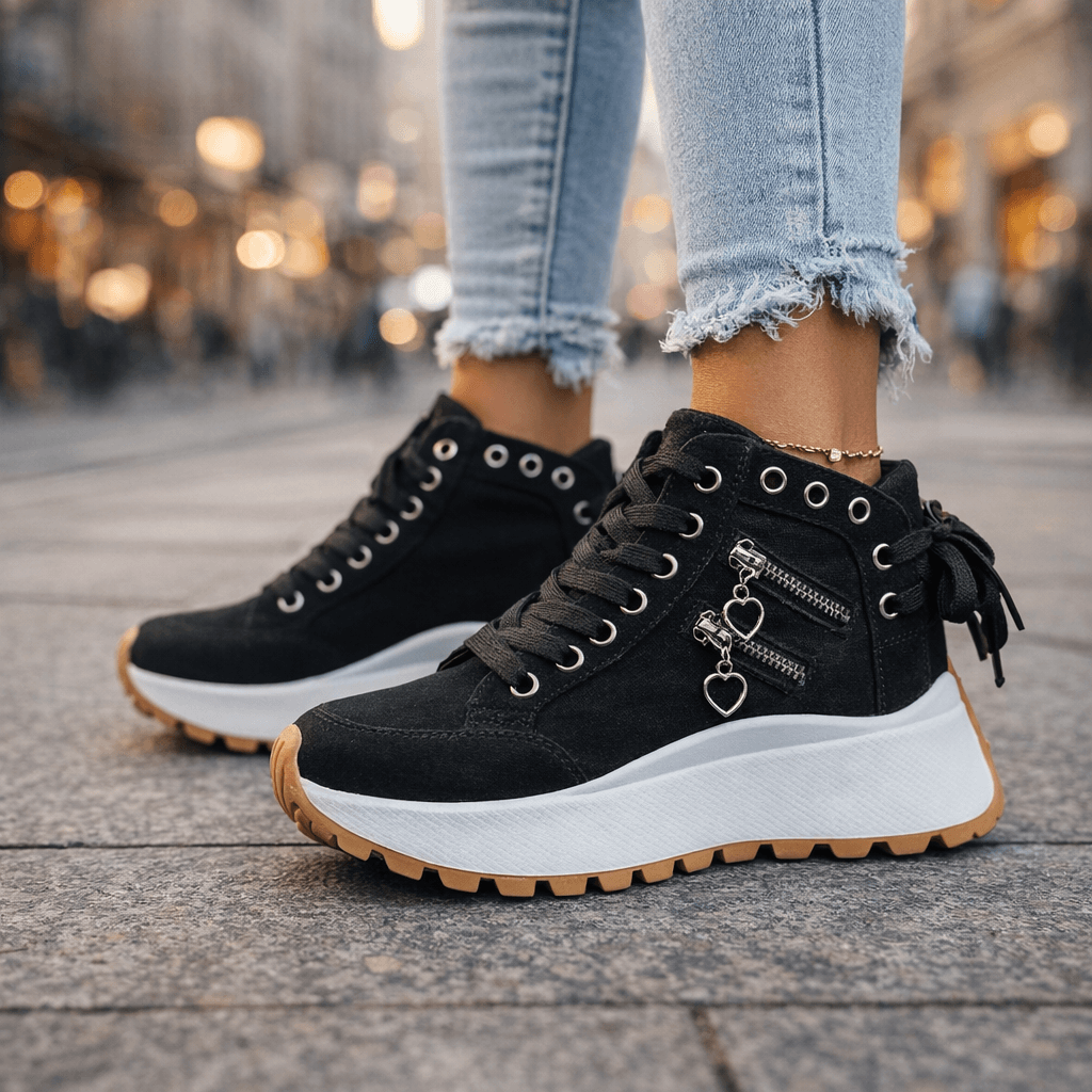 Baskets Femme Denim Plateforme Détails Zippés