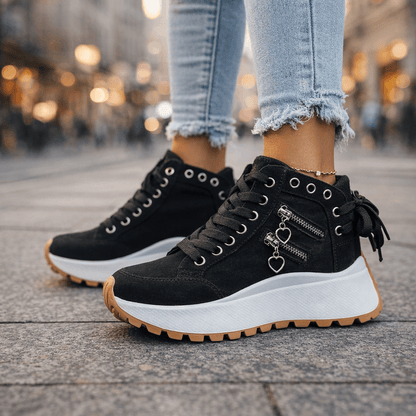 Baskets Femme Denim Plateforme Détails Zippés