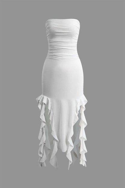 Robe Maxi Élégante avec Volants Féminins