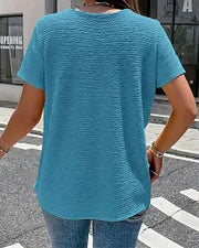 T-shirt Femme Col Rond Boutons Coupe Fluide Style Décontracté