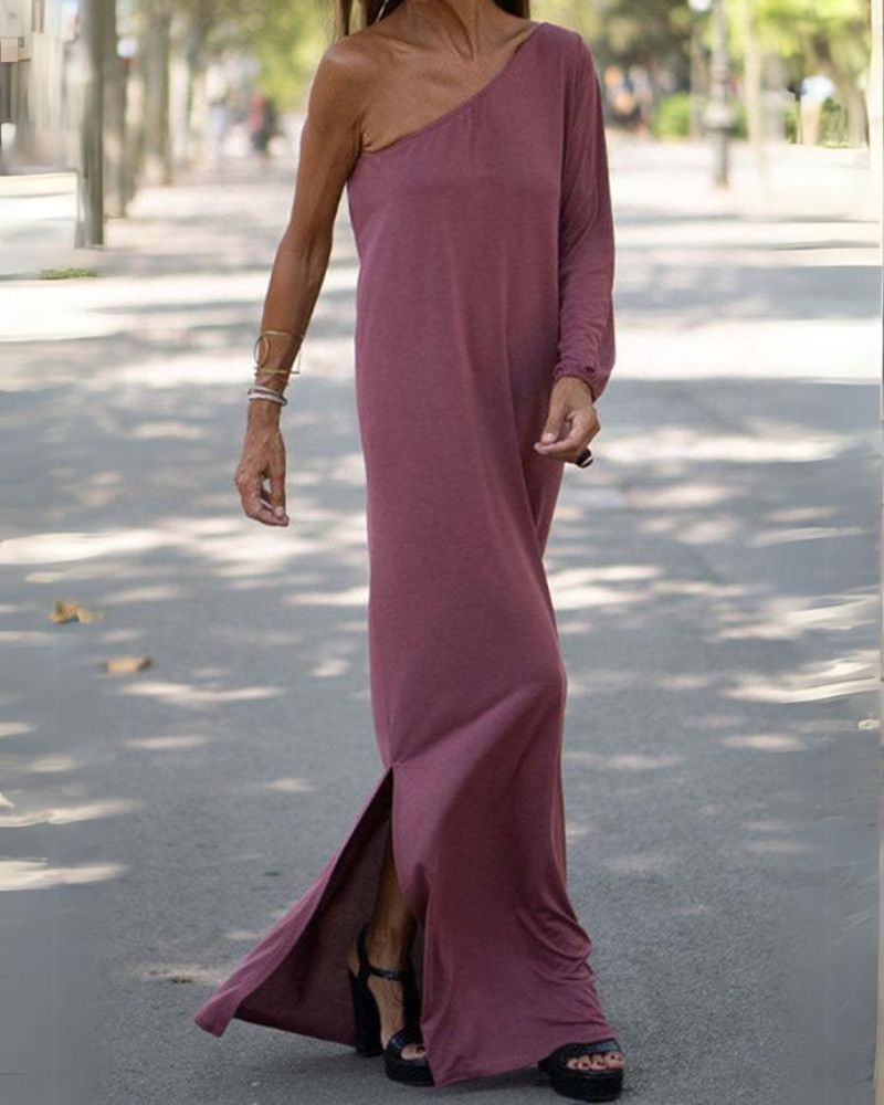 Robe Décontractée Épaule Décalée en Coton Doux pour Femme