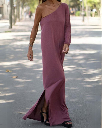 Robe Décontractée Épaule Décalée en Coton Doux pour Femme