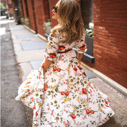 Robe Été Fleuri Manches Courtes pour Femme