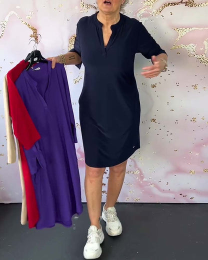 Robe Femme Coupe Fluide Col en V Confort Quotidien