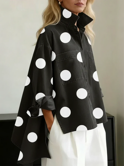 Haut Femme Coton Oversize Col Structuré Manches Longues