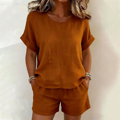 Ensemble Femme T-shirt Coton et Short Taille Élastique