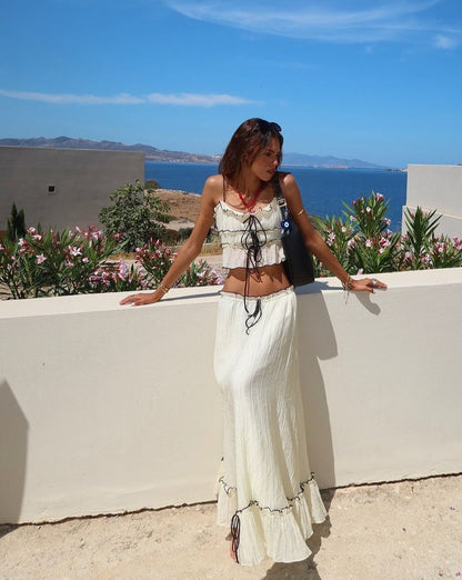 Robe Boho Décontractée avec Ruches et Jupon Long