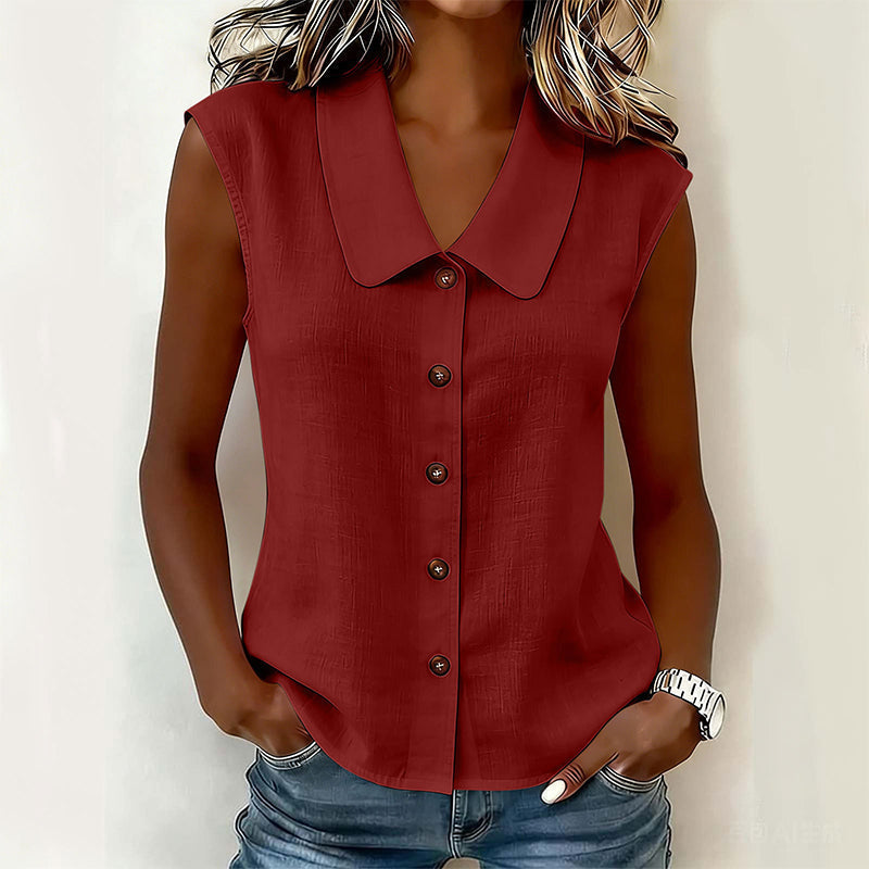 Chemisier Femme Sans Manches Col en V Boutons Manches Courtes