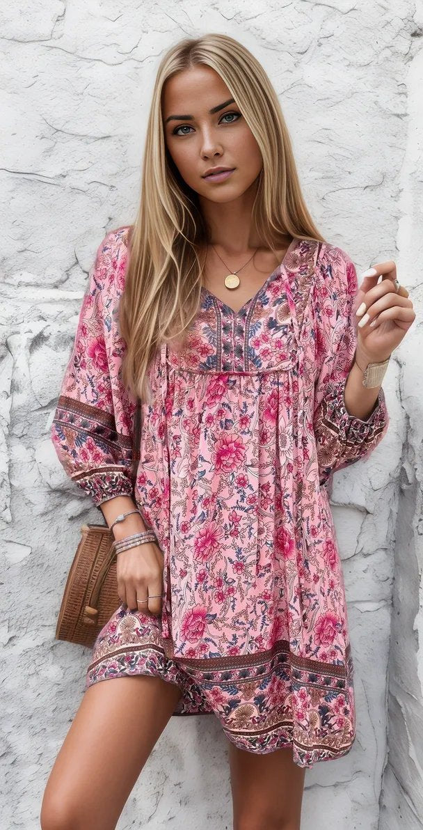 Robe Longue Manches Fleurs Été Femmes - PanierRoyale