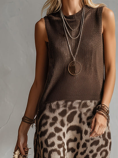 Robe Longue Femme Tricot Bimatière Sans Manches