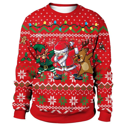 Pull de Noël Rouge Brillant avec Cerf Pour Homme et Femme