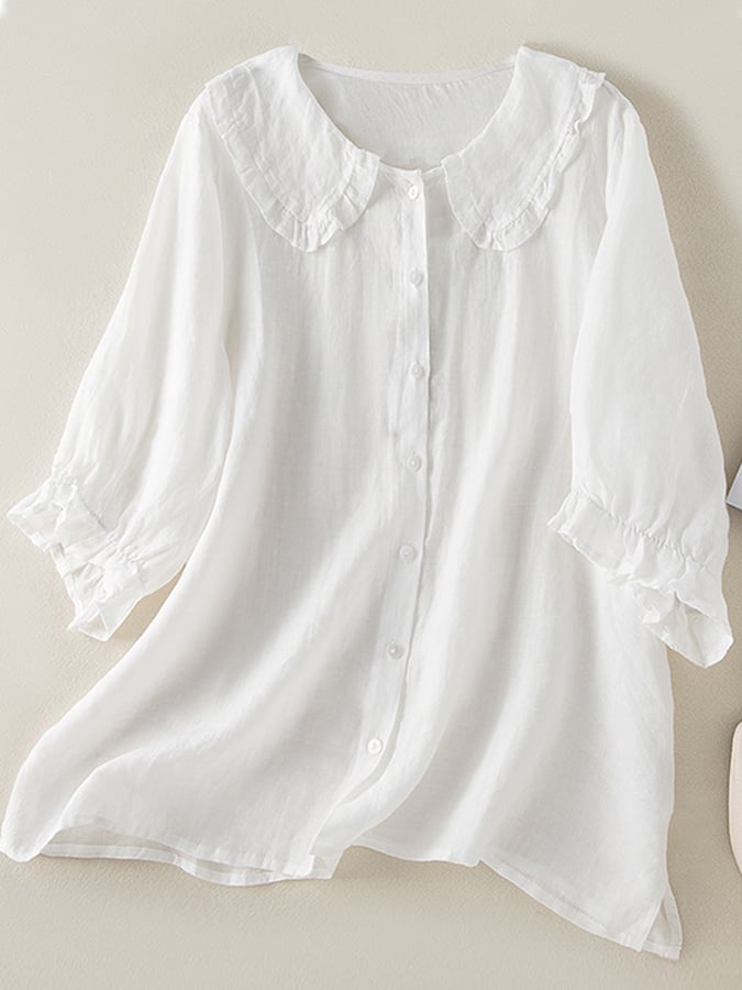 Blouse Femme Élégante en Coton avec Col Rond