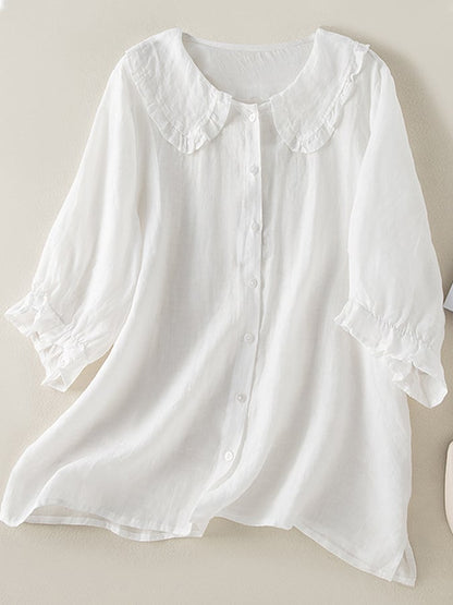 Blouse Femme Élégante en Coton avec Col Rond