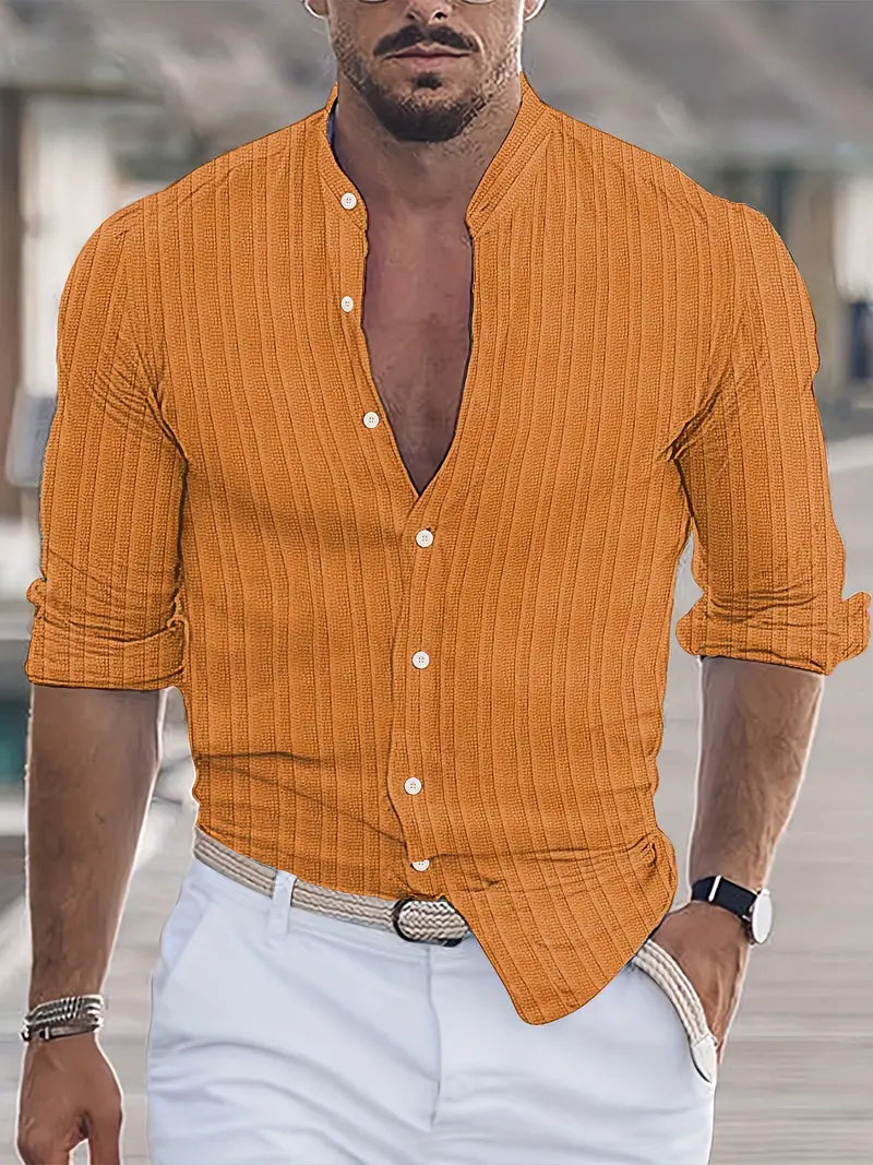 Chemise Homme Manches Courtes à Rayures avec Col Boutonné