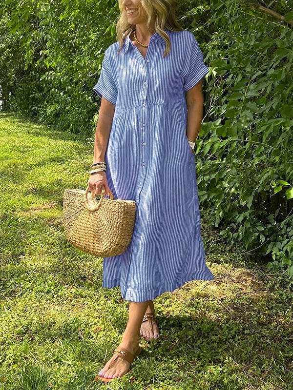 Robe Chemise Femme Coupe Longue Fluide Boutonnage Confort