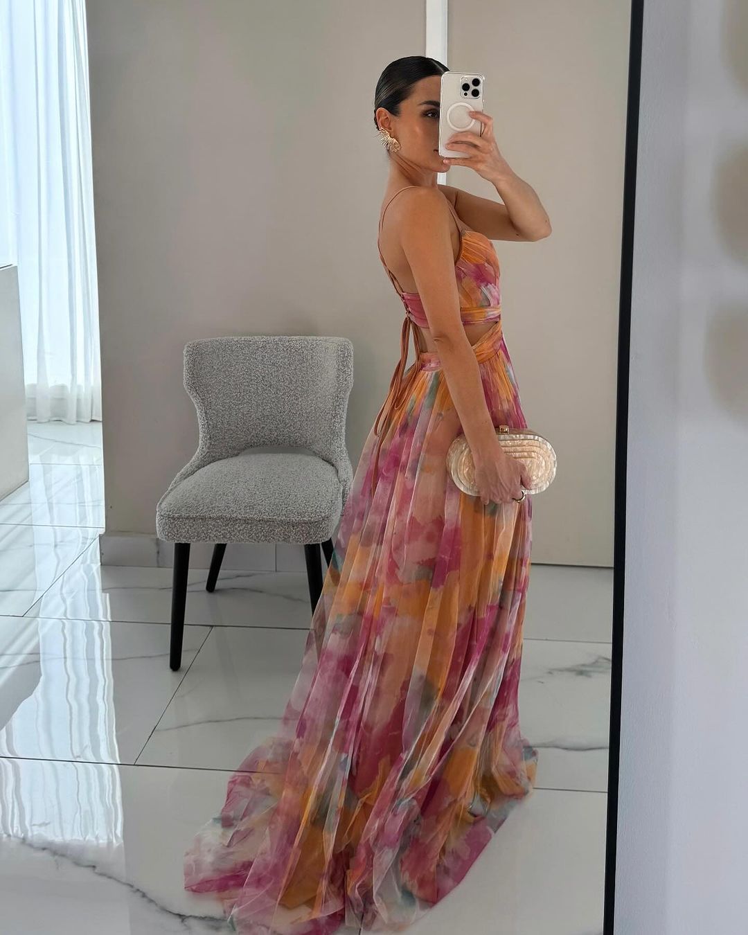 Robe maxi Femme Fluide Imprimé Bretelles Fines Col en V