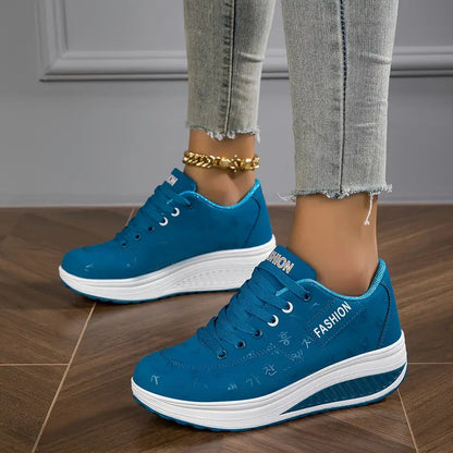 Baskets Femme Cuir Synthétique Semelle Compensée Lacets Minimalistes