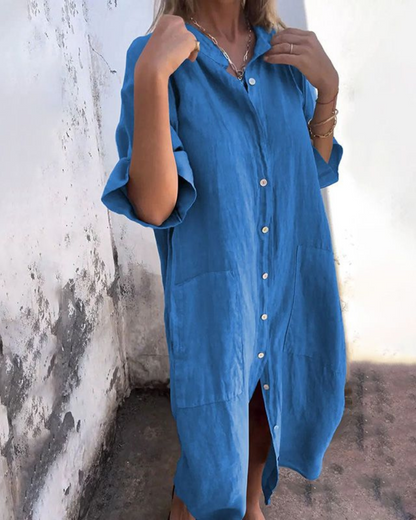Robe Chemise Femme Fluide Boutonnée Coupe Oversize