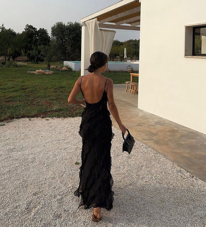 Robe du Soir Évasée avec Ruches et Bretelles Fines