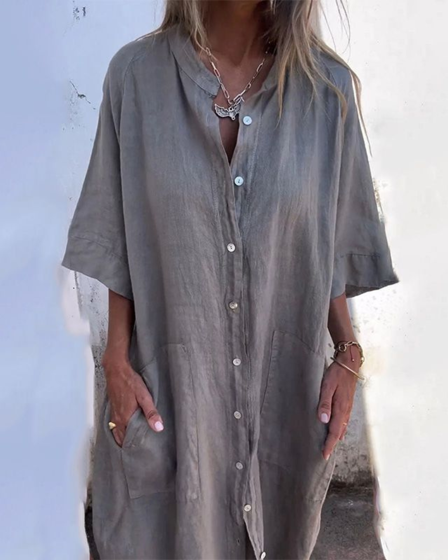 Robe Chemise Femme Fluide Boutonnée Coupe Oversize - PanierRoyale