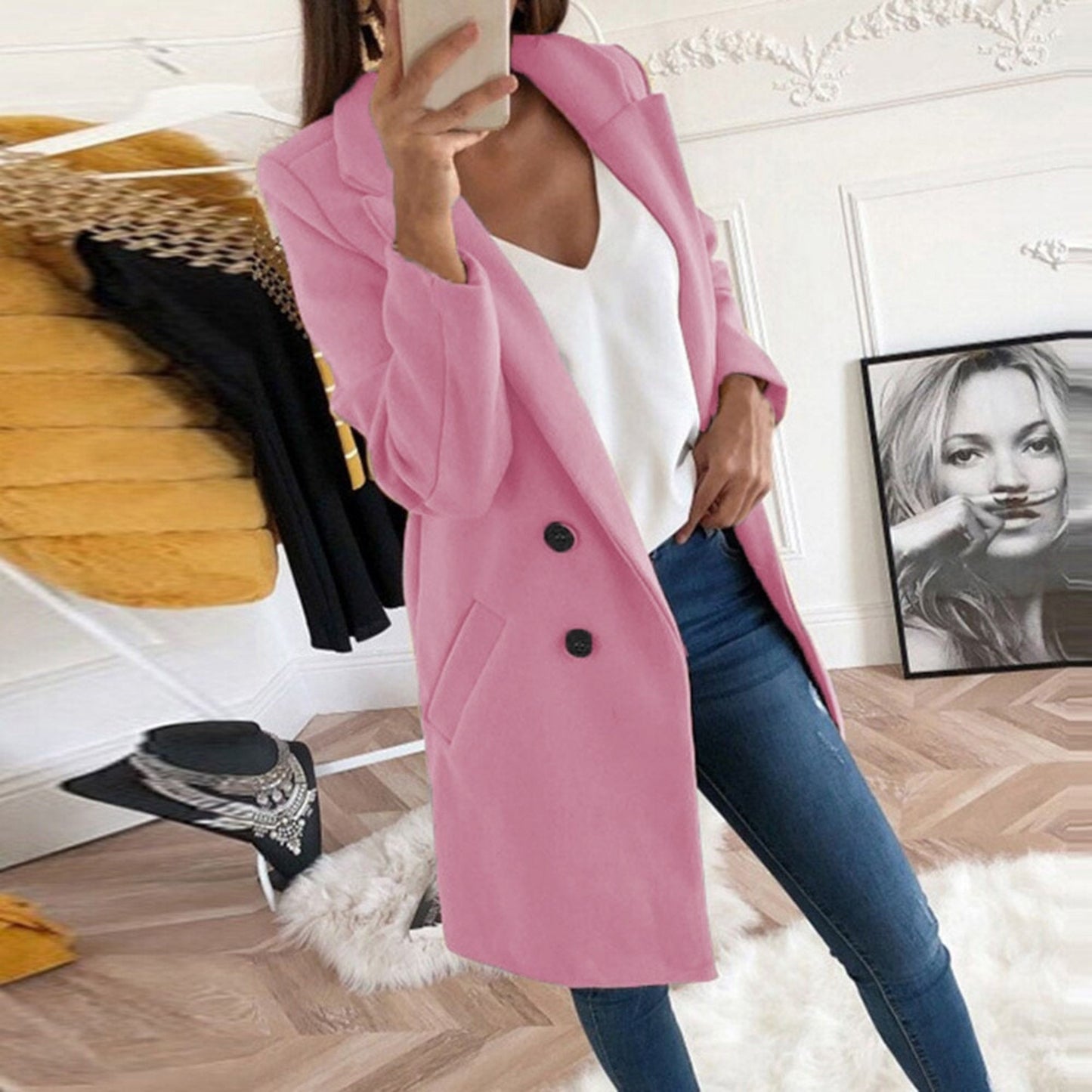 Manteau Femme Chic à Boutons Dorés