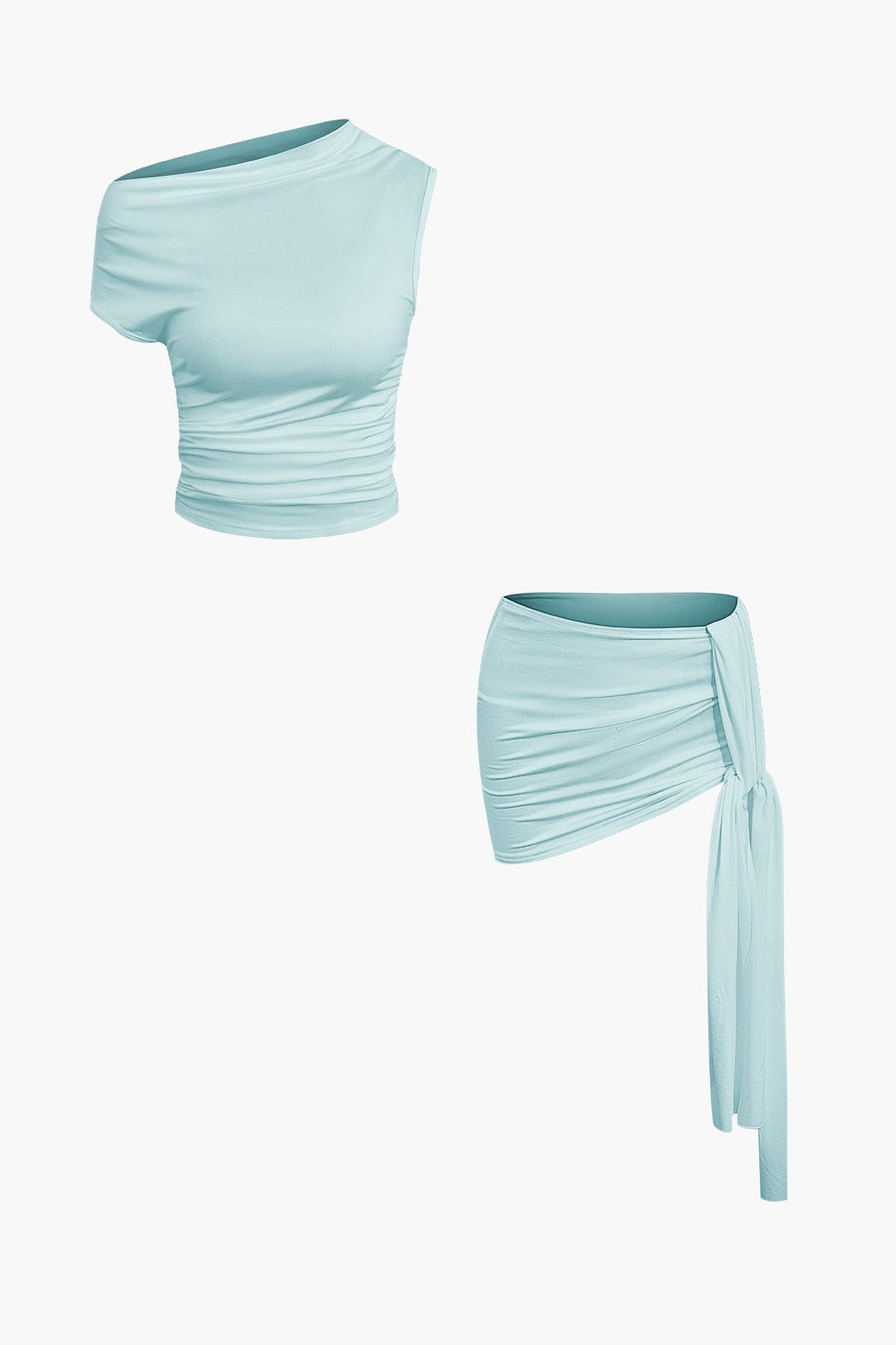 Top Épaule Uniquement & Mini Jupe Drapée pour Soirée Glamour