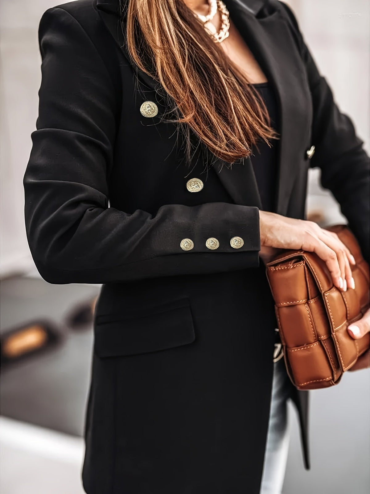 Blazer Femme Décontracté pour Travail avec Double Boutonnière